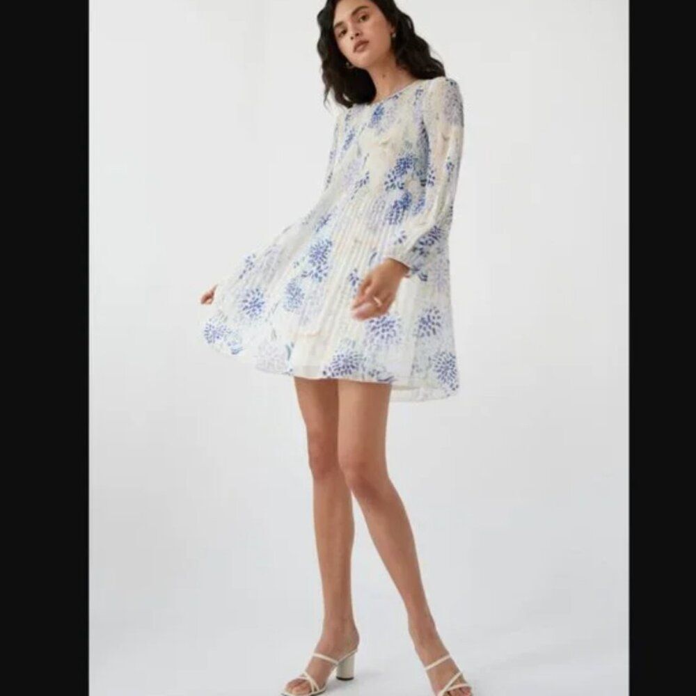 WILFRED Daydreamer Pleated Mini Long Sleeve Dress, Sunburst/Pastel Char, Size S